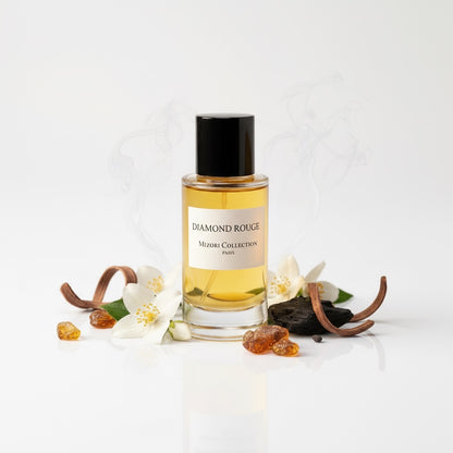 Mizori Collection Diamond Rouge 50ml Eau de Parfum bottle on white background – bold fruity amber fragrance