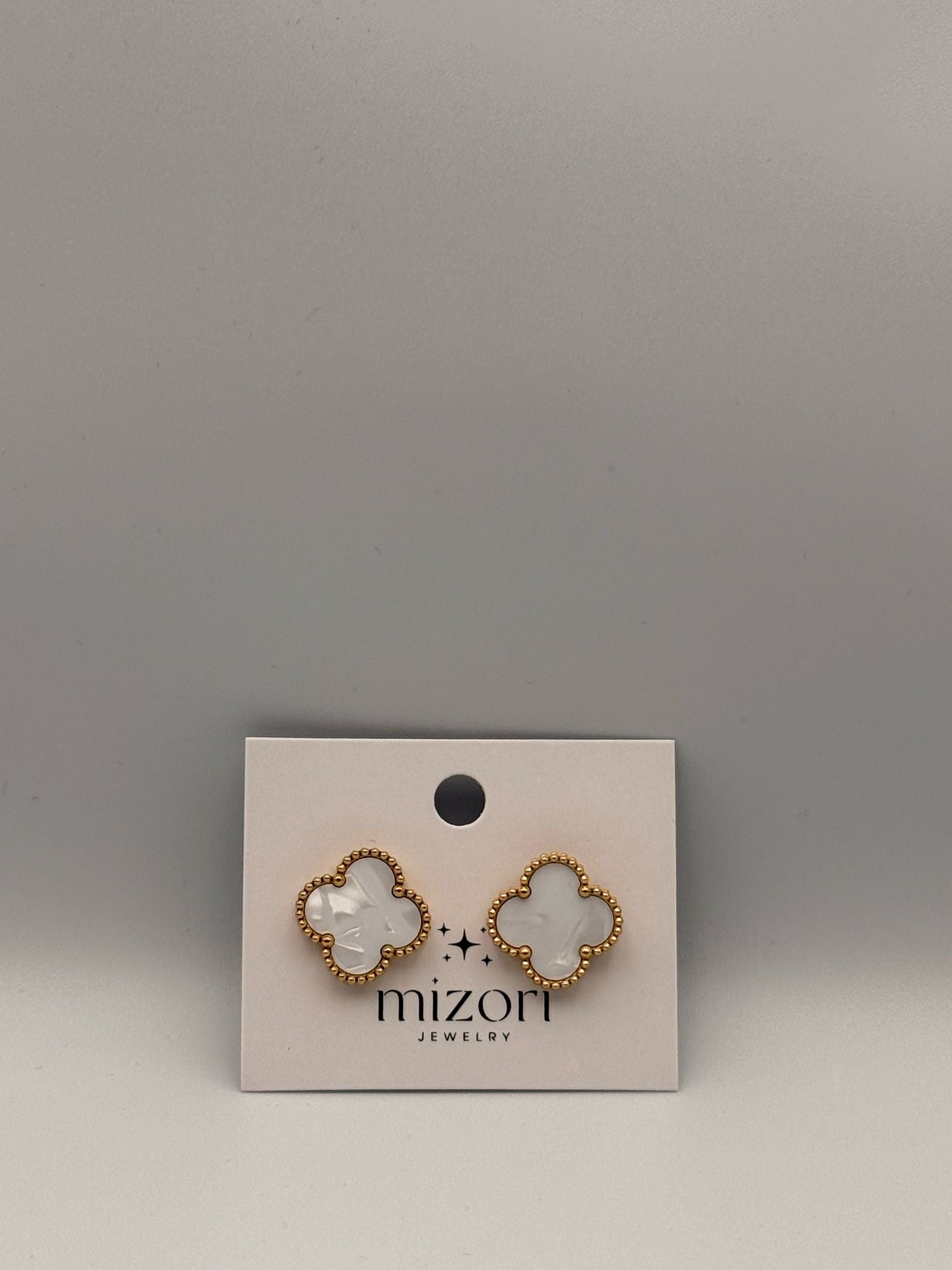 mizori jewelry white gold stainless steel clover earrings