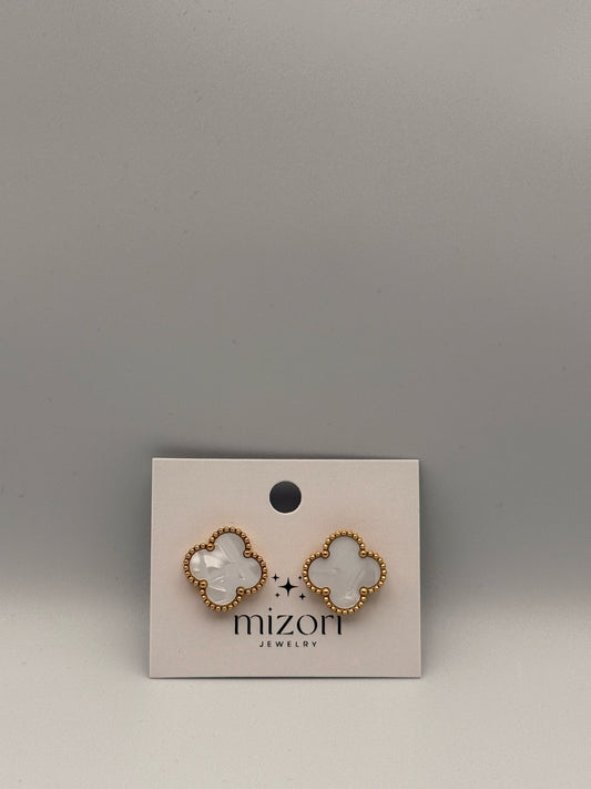mizori jewelry white gold stainless steel clover earrings
